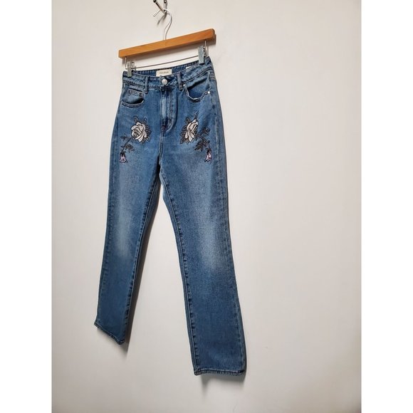 PacSun Mom Jeans Size 25 High Waist Embroidered Floral Ankle Length Light Wash - Picture 4 of 7